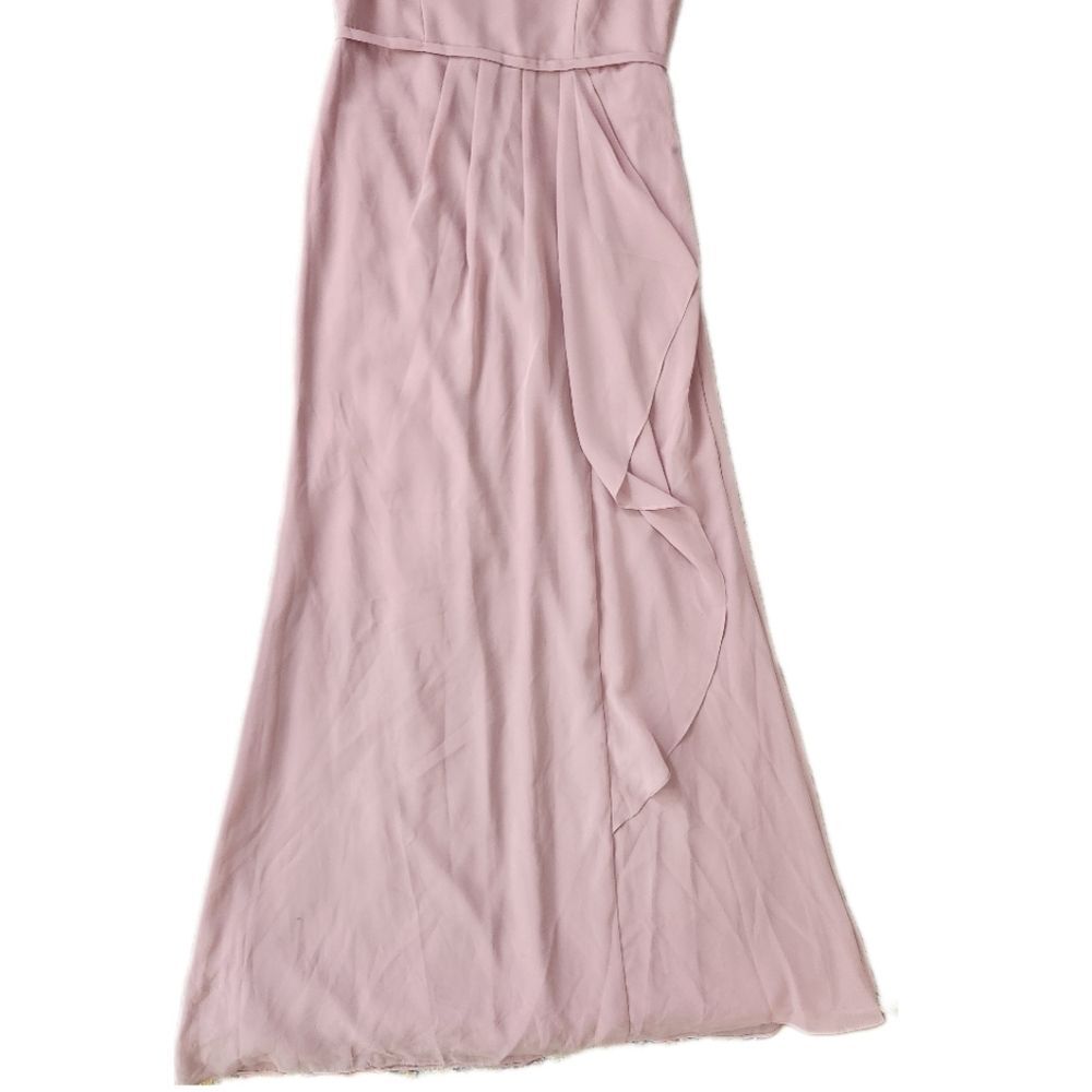 David's Bridal High Neck Chiffon Dress with‎ Cascade in Quartz Pink Size 18 - Picture 3 of 15